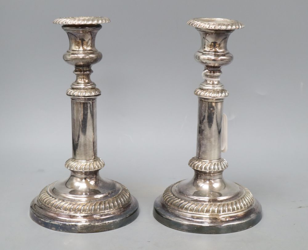 A pair of old Sheffield plate telescopic candlesticks